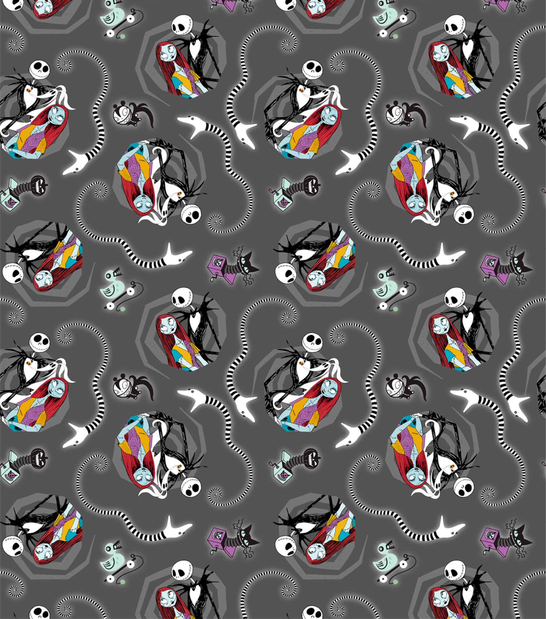 Disney Nightmare Before Christmas Jack & Sally Vortex Cotton Fabric